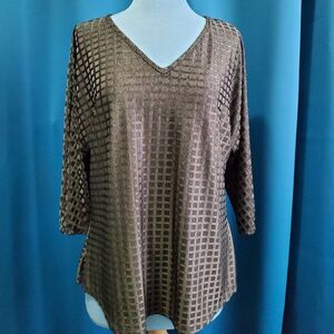 Olive green Silky stretch ¾ sleeve classic Peter Nygard blouse Petite M